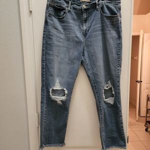 Levi's 724 High Waist Distressed Straight Crop Ripped Knee Size 34